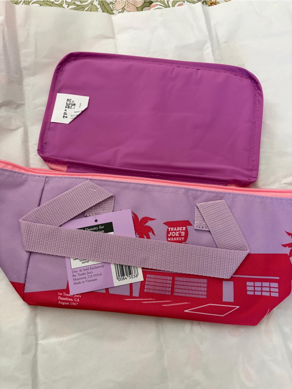 Trader Joe's Market Pink and Purple Tote Bag with Purple Pouch